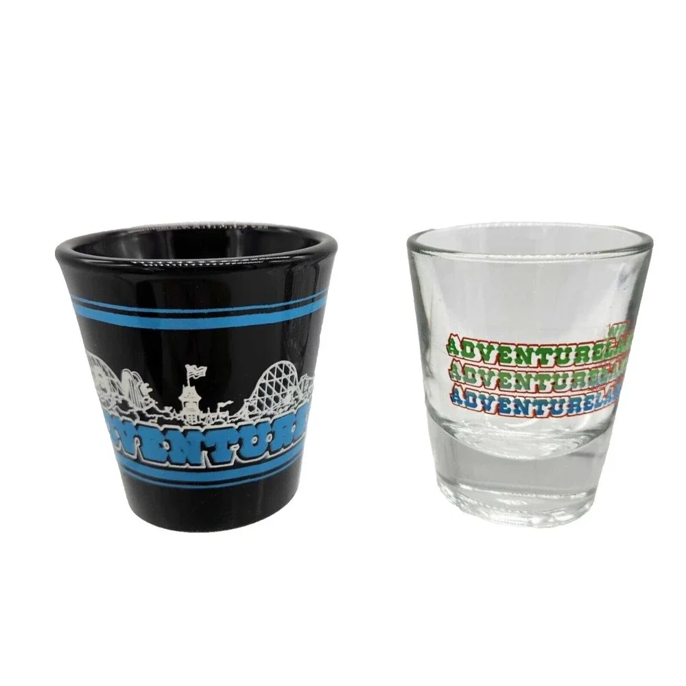 Set of 2 Adventureland Des Moines Iowa Shot Glasses Amusement Park Souvenir